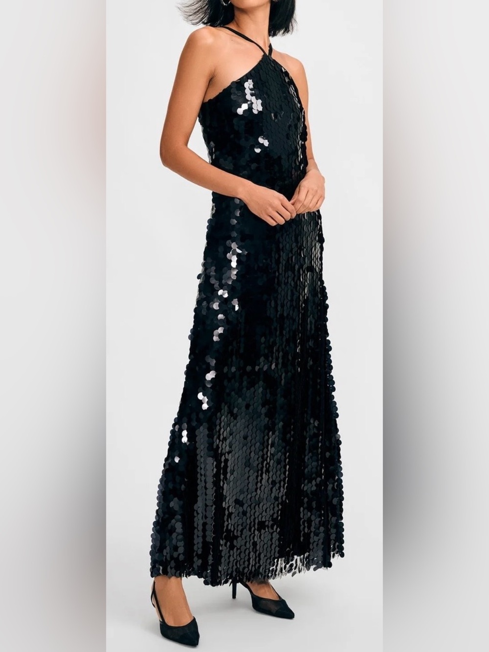 NWT Isaac Mizrahi Black Sequin Maxi Dress